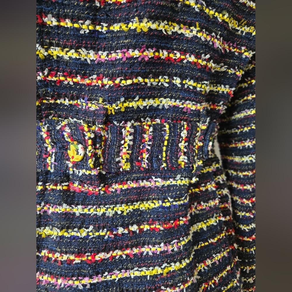 Cabi Headliner Multicolor Striped Long-Sleeve Knit Jacket With Floral Buttons. - Picture 8 of 15